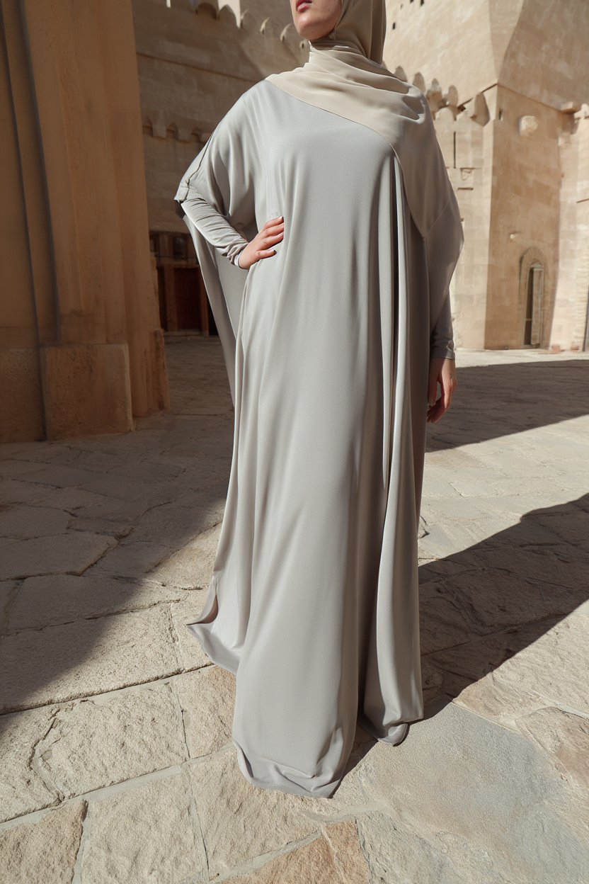 SB Relaxed Batwing Jersey Abaya AS015 in Light Grey