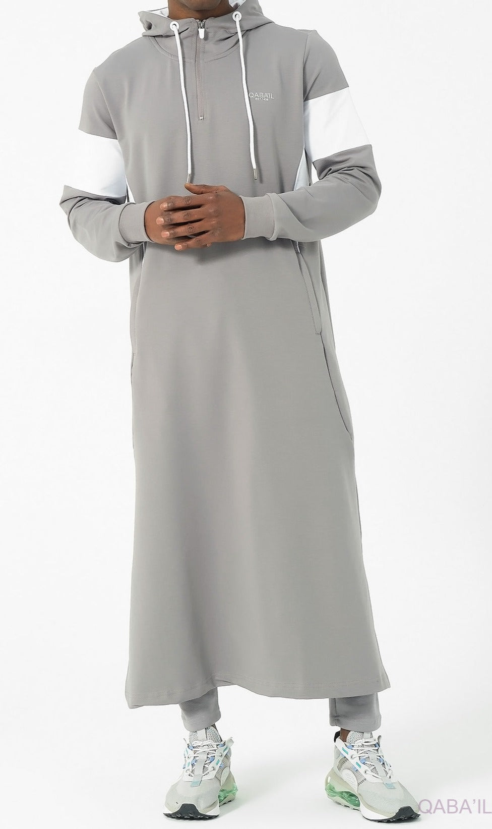 Muslim Men's Two-tone Long Thobe Kamees Unik R24 QL Grey