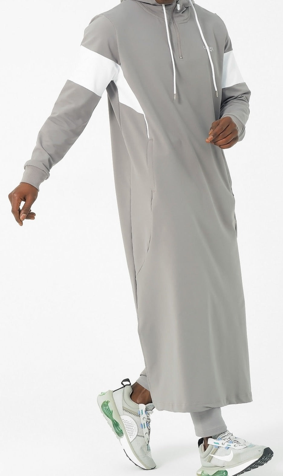 Muslim Men's Two-tone Long Thobe Kamees Unik R24 QL Grey