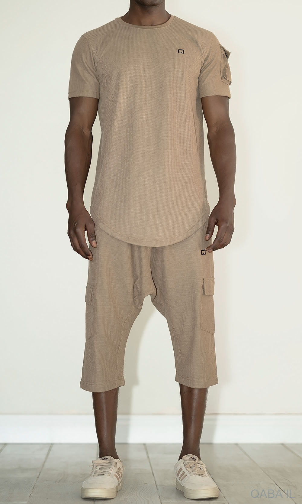 QL IGO Relaxed Cargo Shorts and T-Shirt Set in Taupe