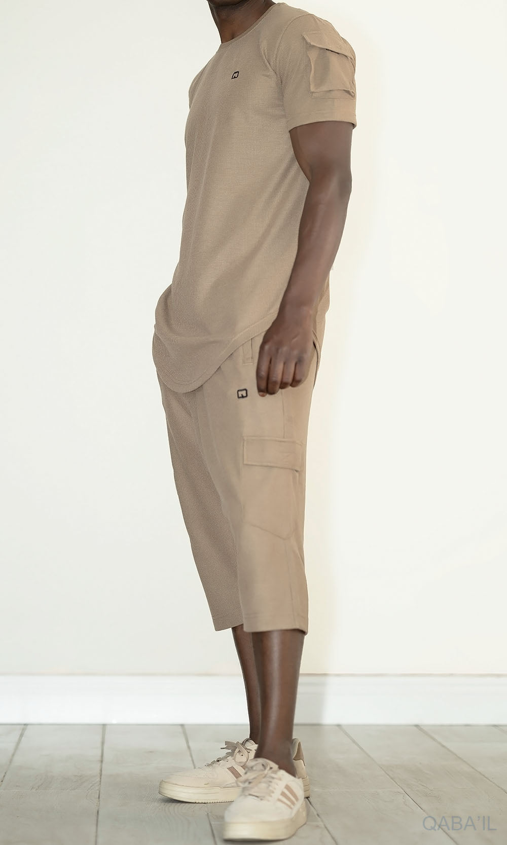 QL IGO Relaxed Cargo Shorts and T-Shirt Set in Taupe