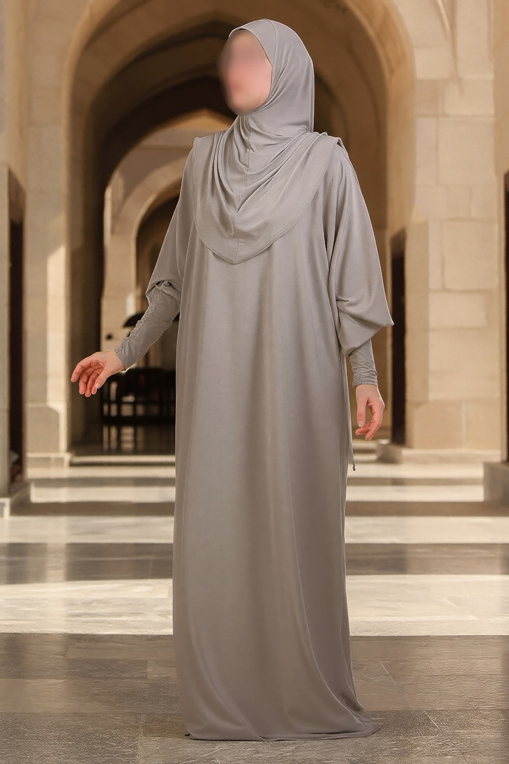 SB Integrated Hijab Relaxed Batwing Abaya AS016 in Taupe