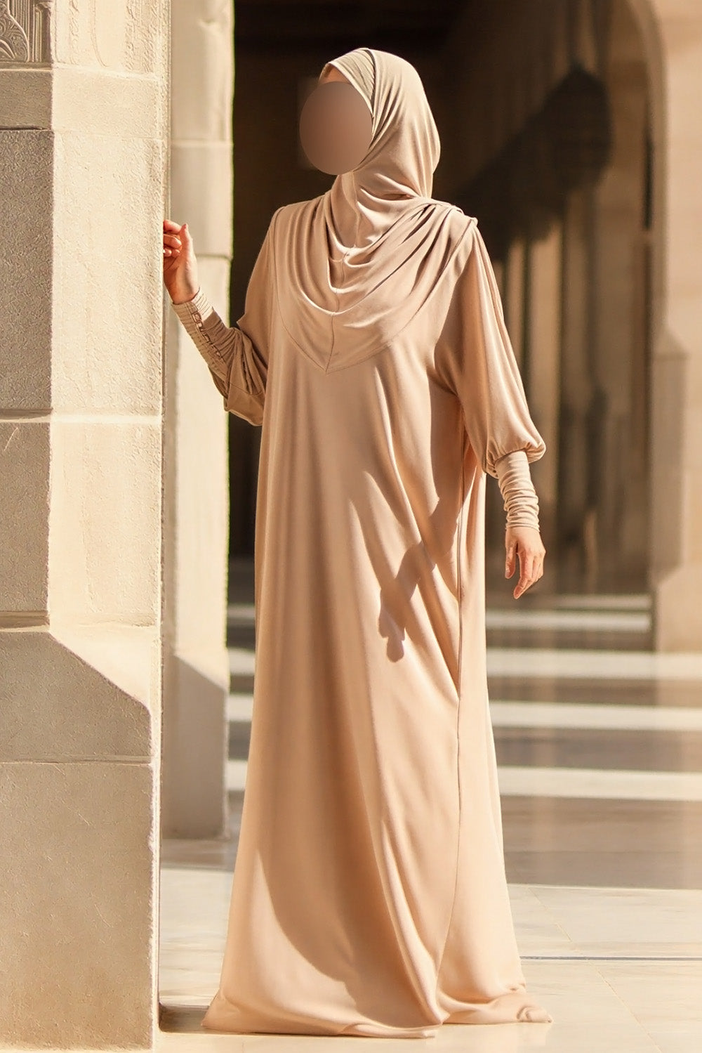 SB Integrated Hijab Relaxed Batwing Abaya AS016 in Beige