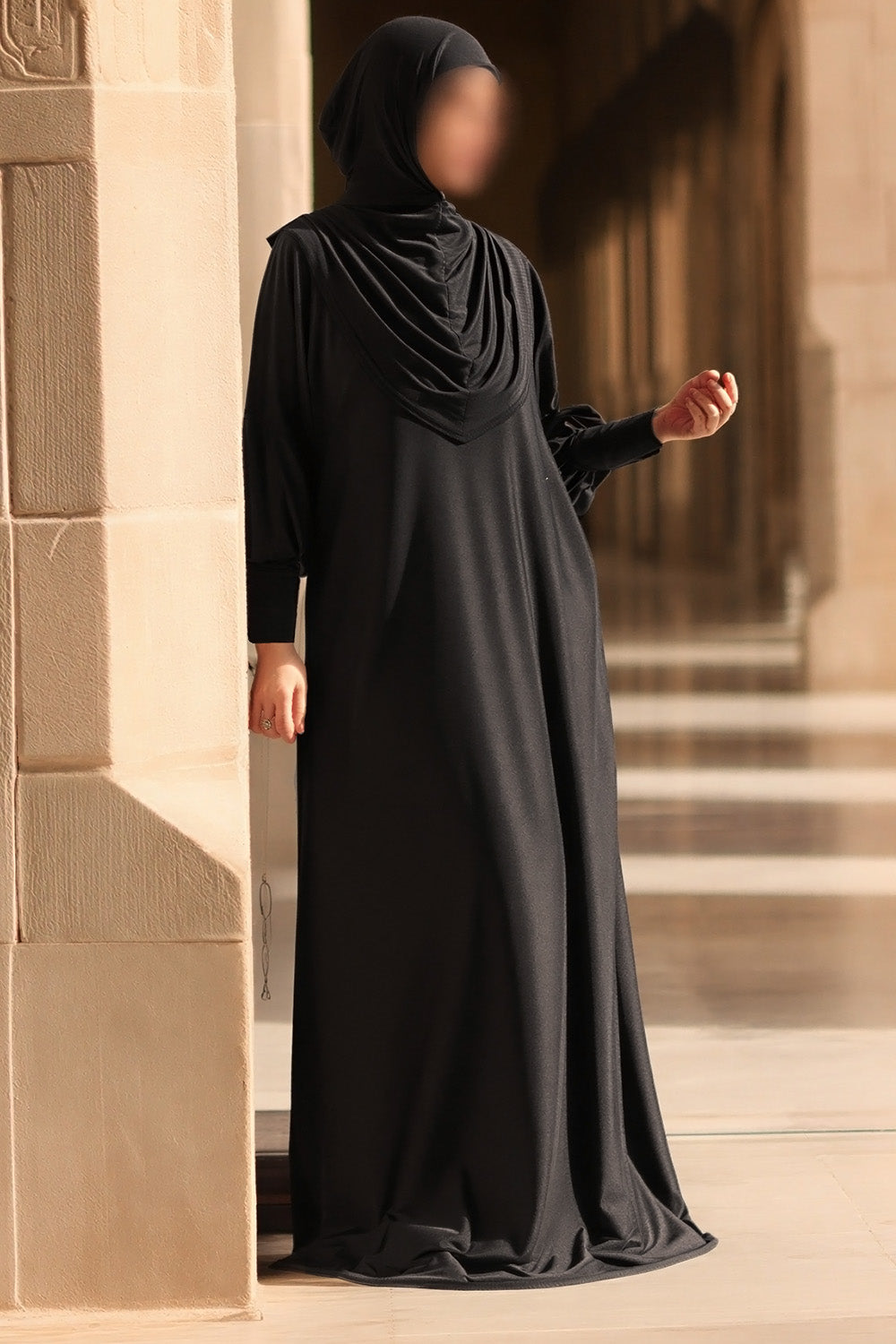 SB Integrated Hijab Relaxed Batwing Abaya AS016 in Black